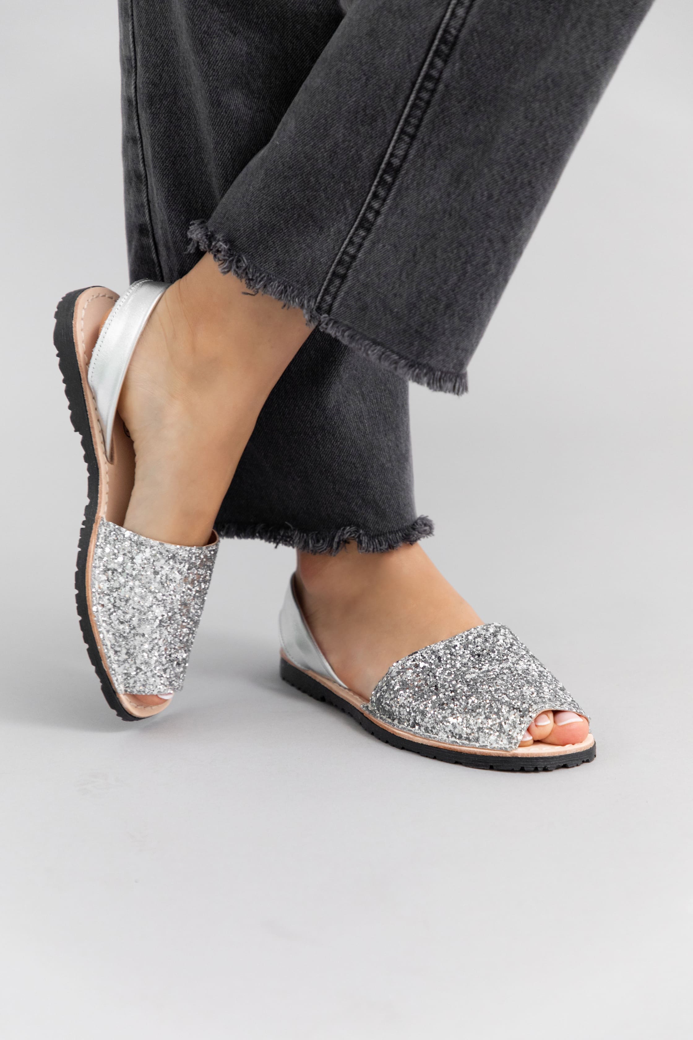 Spanish Abarcas Glow Glitter Silver