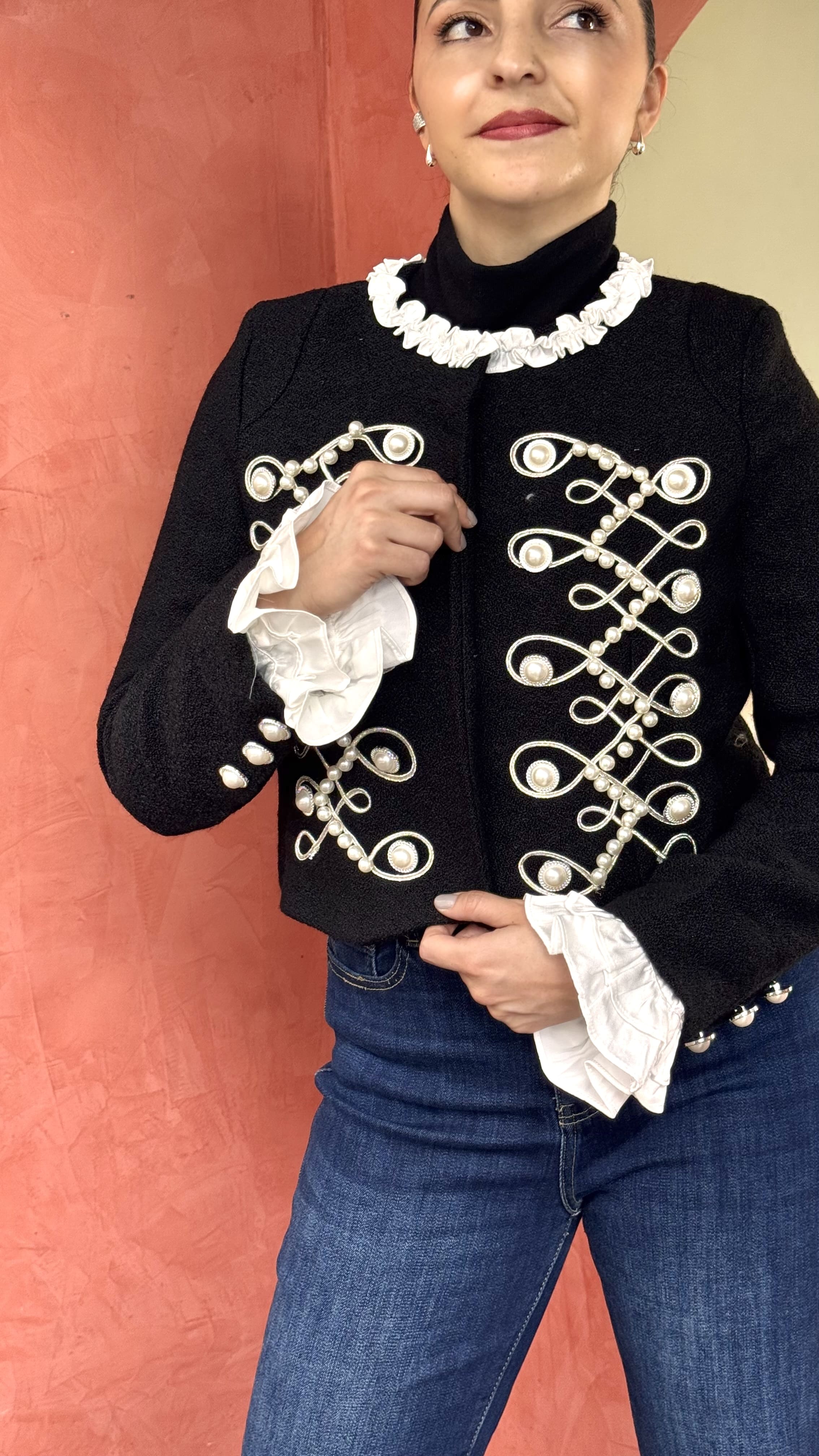 Blazer Bordado Black & White Negro-Liso