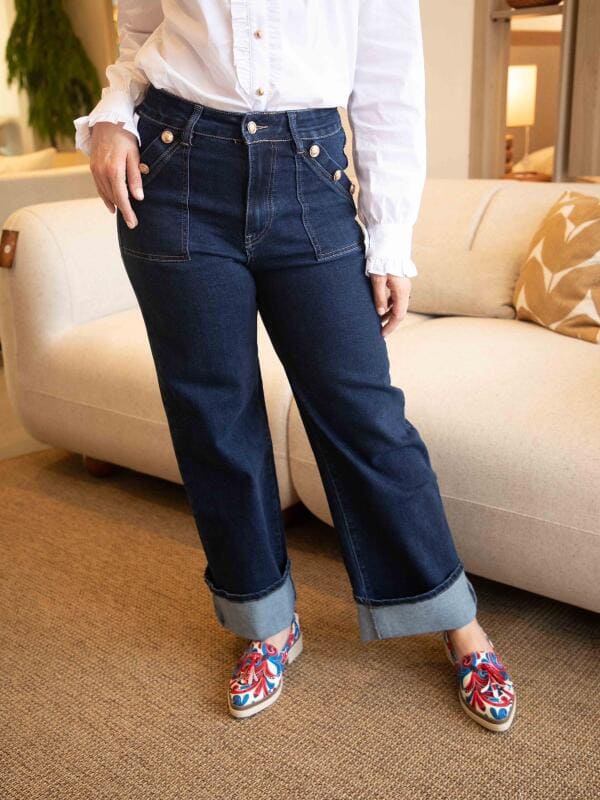 Blue Denim Wide Leg Pants
